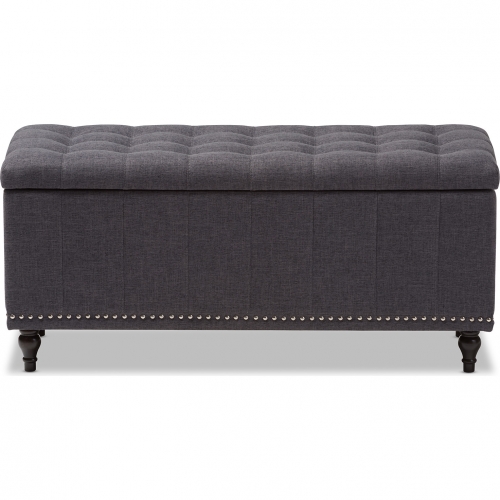 Kaylee Storage Ottoman Bench in Tufted Dark Gray Fabric